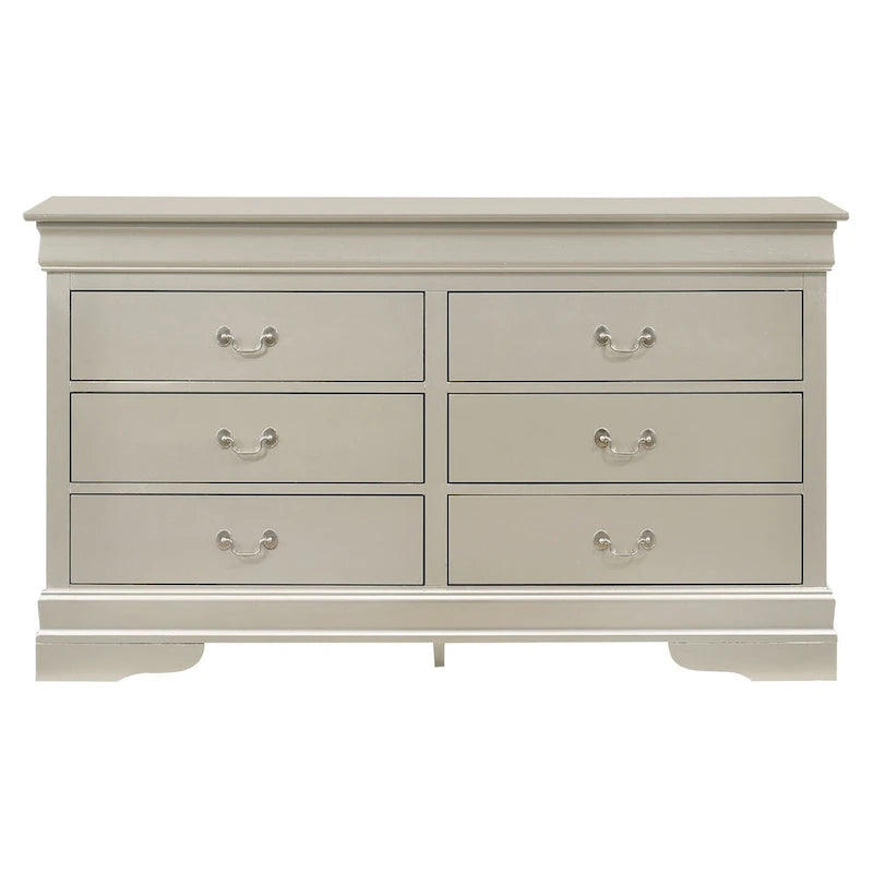 Commode double à 6 tiroirs avec détails sculptés ornementaux, meuble de rangement de chambre traditionnel