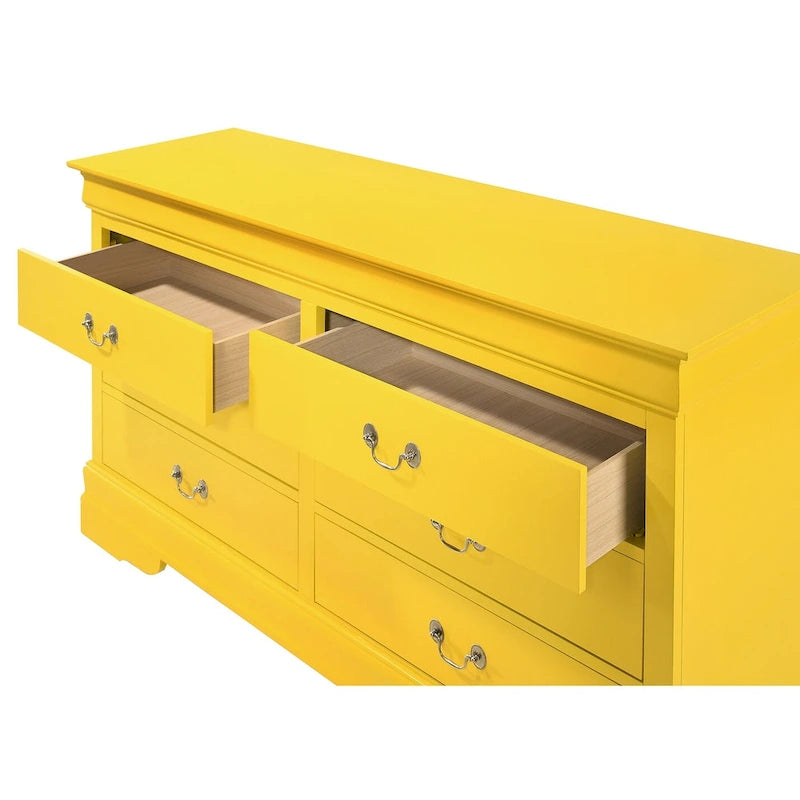 Commode double à 6 tiroirs avec détails sculptés ornementaux, meuble de rangement de chambre traditionnel