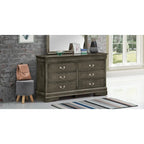 Commode double à 6 tiroirs avec détails sculptés ornementaux, meuble de rangement de chambre traditionnel