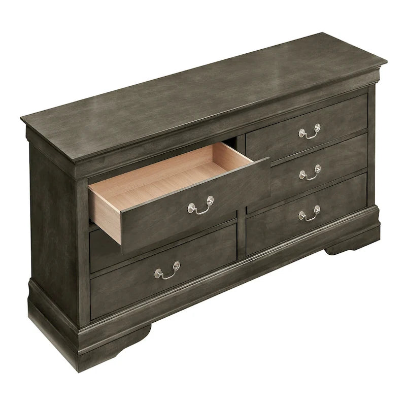 Commode double à 6 tiroirs avec détails sculptés ornementaux, meuble de rangement de chambre traditionnel