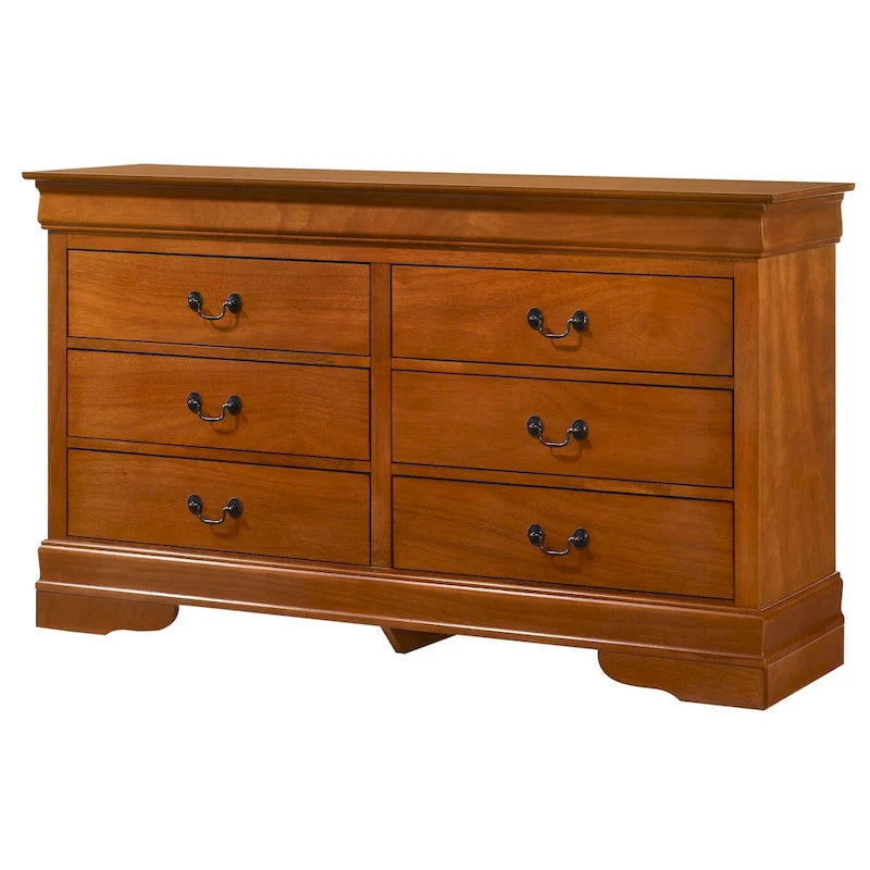 Commode double à 6 tiroirs avec détails sculptés ornementaux, meuble de rangement de chambre traditionnel