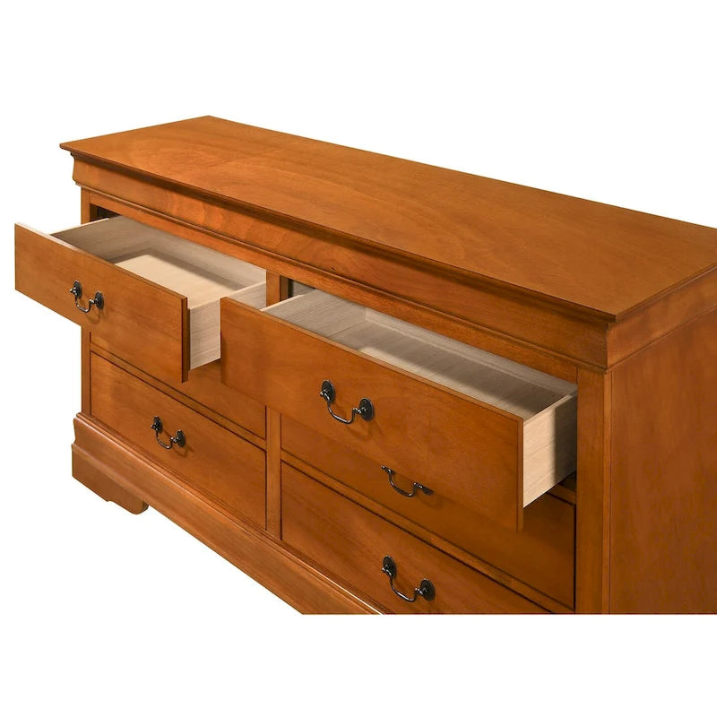 Commode double à 6 tiroirs avec détails sculptés ornementaux, meuble de rangement de chambre traditionnel