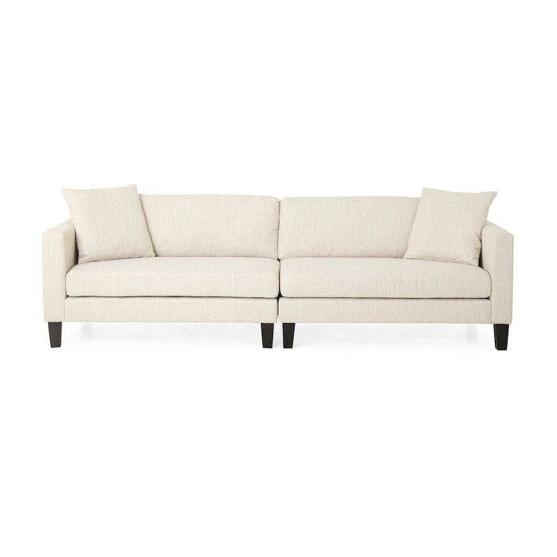 Canapé en tissu contemporain 4 places avec coussins décoratifs, sofa moderne pour salon