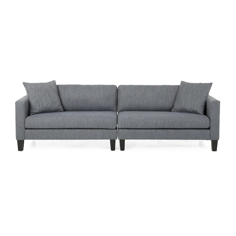 Canapé en tissu contemporain 4 places avec coussins décoratifs, sofa moderne pour salon