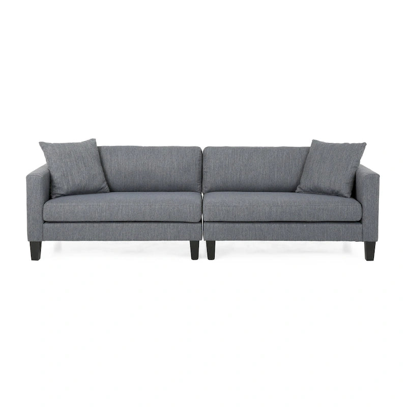 Canapé en tissu contemporain 4 places avec coussins décoratifs, sofa moderne pour salon