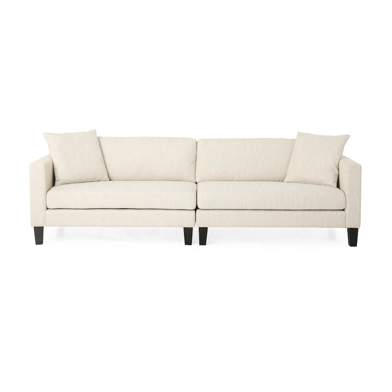 Canapé en tissu contemporain 4 places avec coussins décoratifs, sofa moderne pour salon