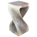 Tabouret torsion en bois massif 12"x12"x23", tabouret d'appoint sculptural fait à la main, finition huile grise