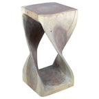 Tabouret torsion en bois massif 12"x12"x23", tabouret d'appoint sculptural fait à la main, finition huile grise