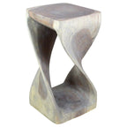 Tabouret torsion en bois massif 12"x12"x23", tabouret d'appoint sculptural fait à la main, finition huile grise