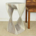 Tabouret torsion en bois massif 12"x12"x23", tabouret d'appoint sculptural fait à la main, finition huile grise