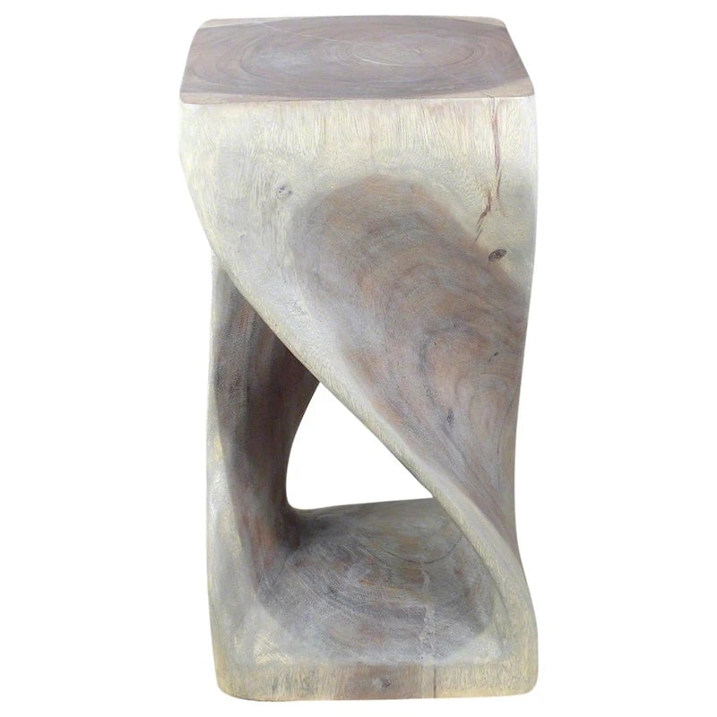 Tabouret torsion en bois massif 12"x12"x23", tabouret d'appoint sculptural fait à la main, finition huile grise