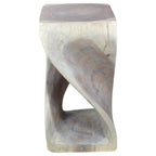 Tabouret torsion en bois massif 12"x12"x23", tabouret d'appoint sculptural fait à la main, finition huile grise