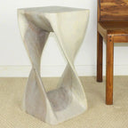 Tabouret torsion en bois massif 12"x12"x23", tabouret d'appoint sculptural fait à la main, finition huile grise