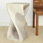 Tabouret torsion en bois massif 12"x12"x23", tabouret d'appoint sculptural fait à la main, finition huile grise