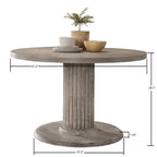 Table à manger sur pied en bois finition gris vieilli, Table de cuisine ronde style ferme