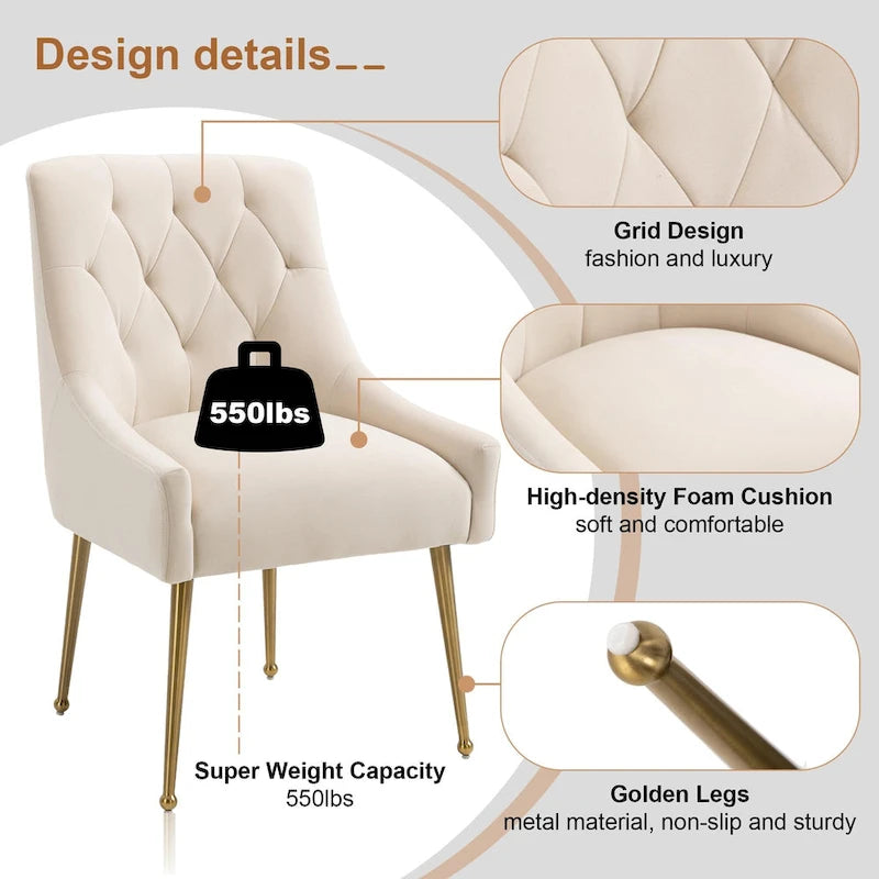 Chaises d'appoint capitonnées en velours pour salle à manger (lot de 2)