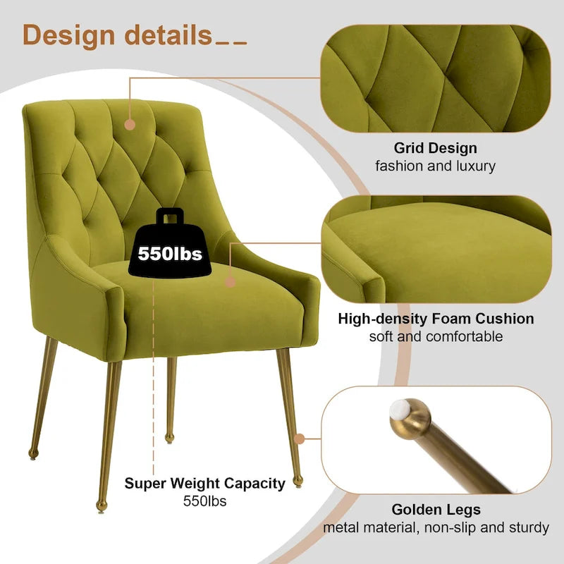 Chaises d'appoint capitonnées en velours pour salle à manger (lot de 2)