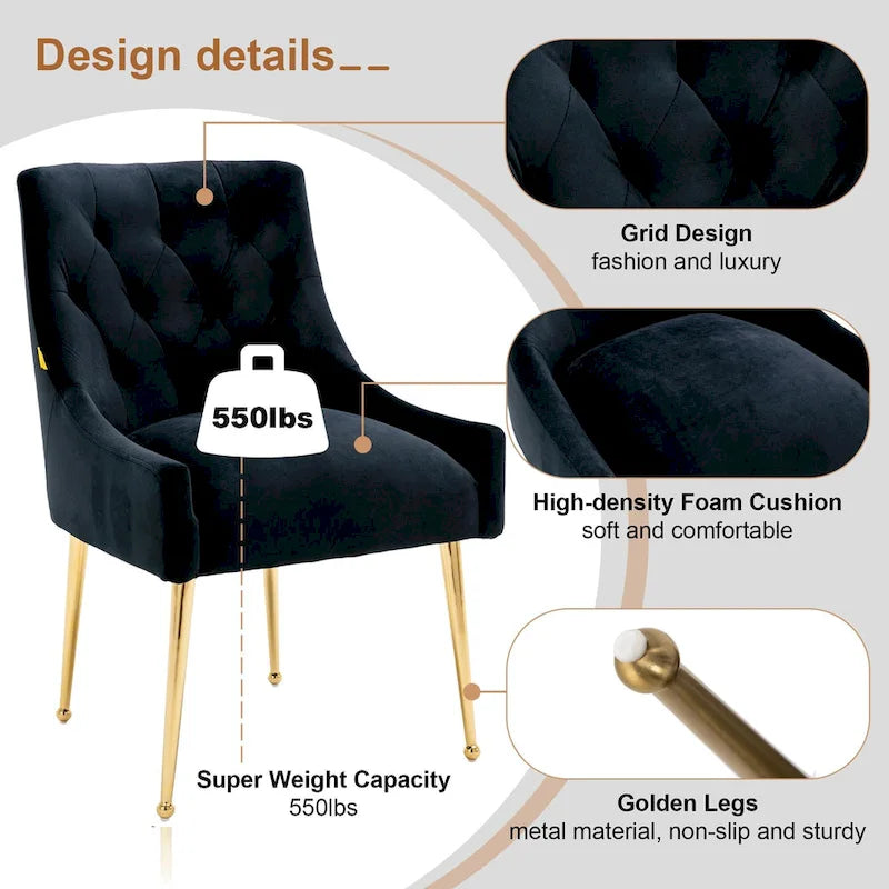 Chaises d'appoint capitonnées en velours pour salle à manger (lot de 2)