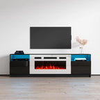 Meuble TV avec cheminée électrique et effet de flamme LED, console multimédia pour téléviseurs jusqu'à 65 po