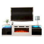 Meuble TV avec cheminée électrique et effet de flamme LED, console multimédia pour téléviseurs jusqu'à 65 po