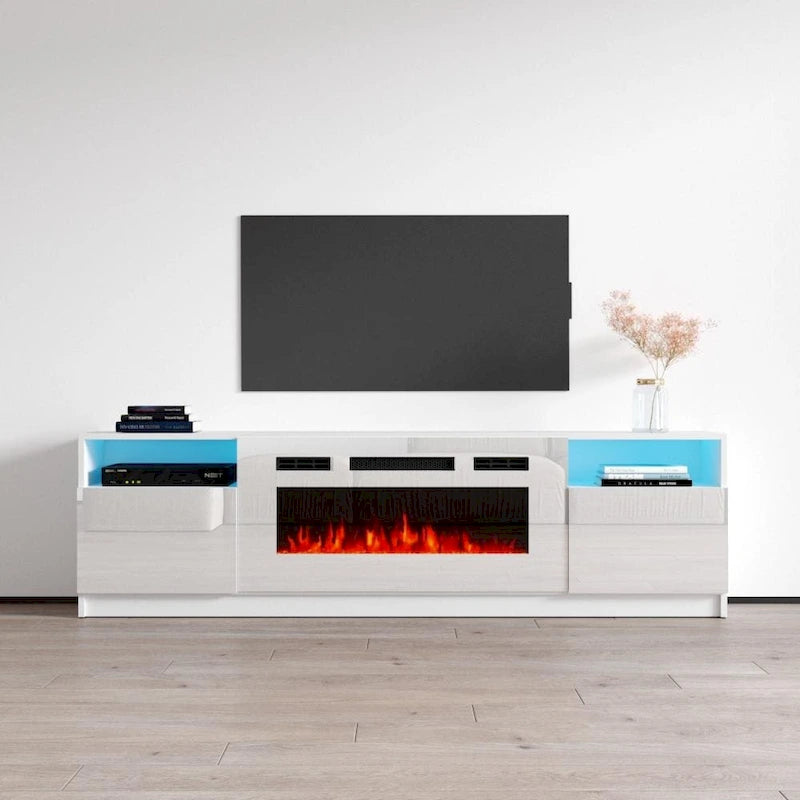 Meuble TV avec cheminée électrique et effet de flamme LED, console multimédia pour téléviseurs jusqu'à 65 po