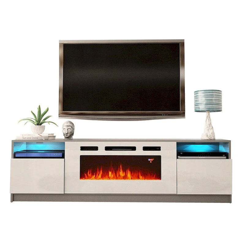 Meuble TV avec cheminée électrique et effet de flamme LED, console multimédia pour téléviseurs jusqu'à 65 po