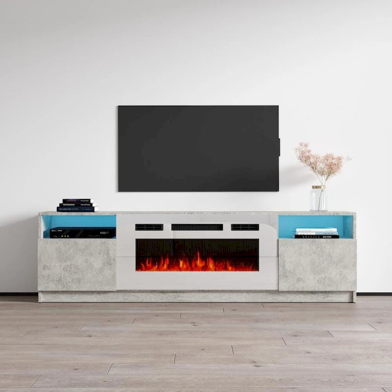 Meuble TV avec cheminée électrique et effet de flamme LED, console multimédia pour téléviseurs jusqu'à 65 po