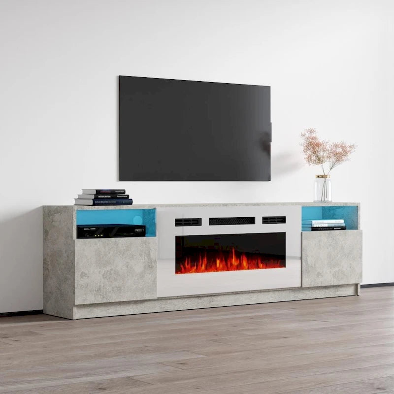 Meuble TV avec cheminée électrique et effet de flamme LED, console multimédia pour téléviseurs jusqu'à 65 po