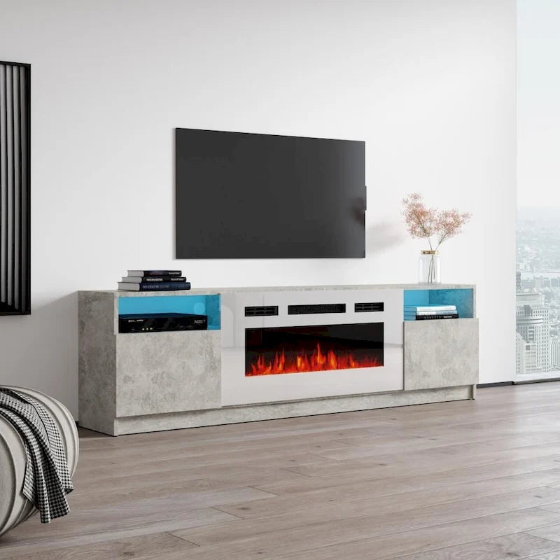 Meuble TV avec cheminée électrique et effet de flamme LED, console multimédia pour téléviseurs jusqu'à 65 po