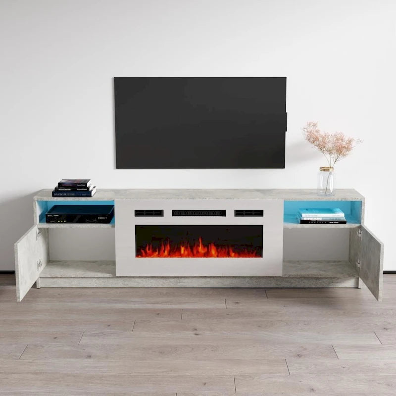 Meuble TV avec cheminée électrique et effet de flamme LED, console multimédia pour téléviseurs jusqu'à 65 po