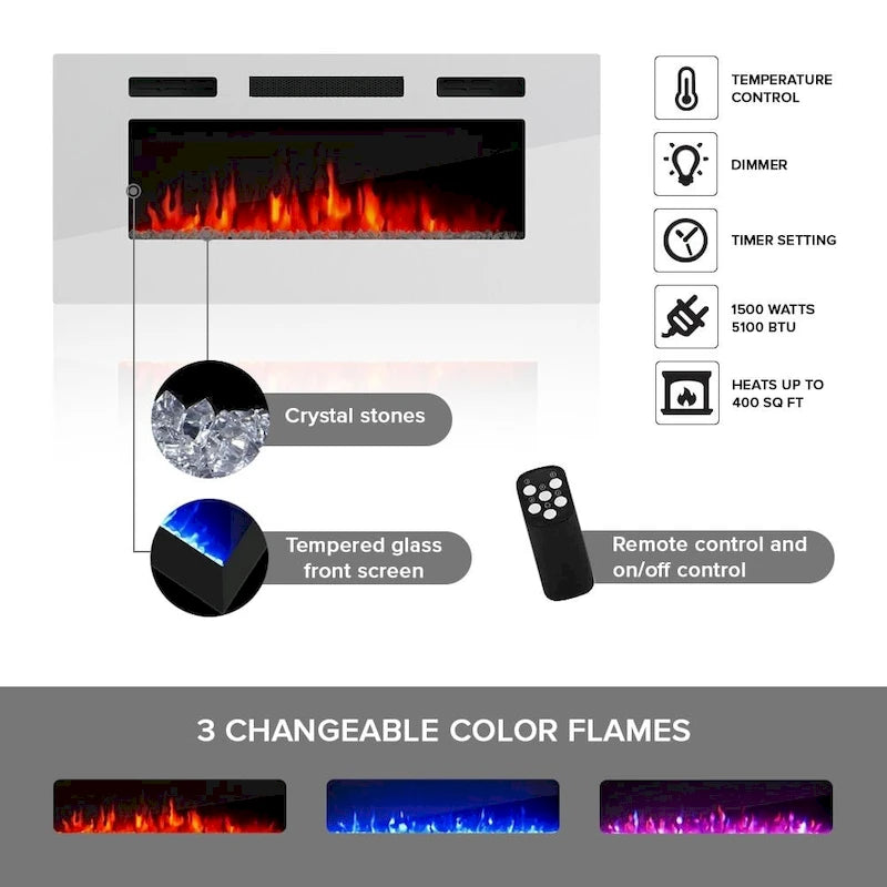 Meuble TV avec cheminée électrique et effet de flamme LED, console multimédia pour téléviseurs jusqu'à 65 po