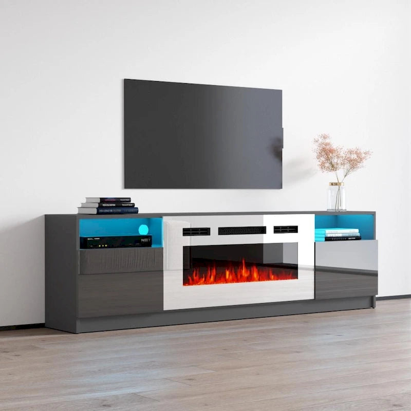 Meuble TV avec cheminée électrique et effet de flamme LED, console multimédia pour téléviseurs jusqu'à 65 po