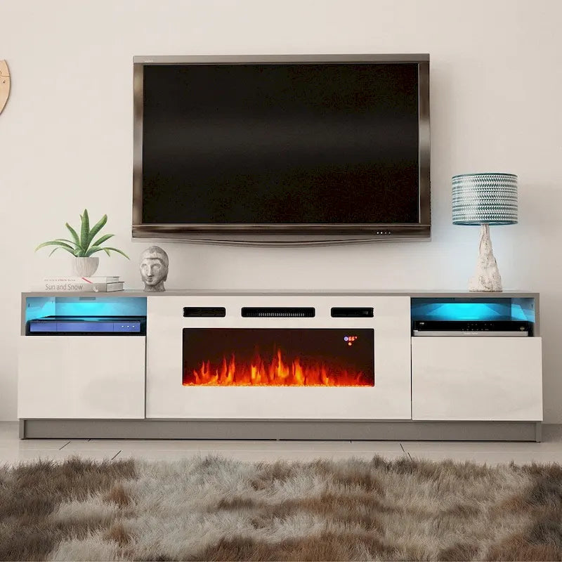 Meuble TV avec cheminée électrique et effet de flamme LED, console multimédia pour téléviseurs jusqu'à 65 po