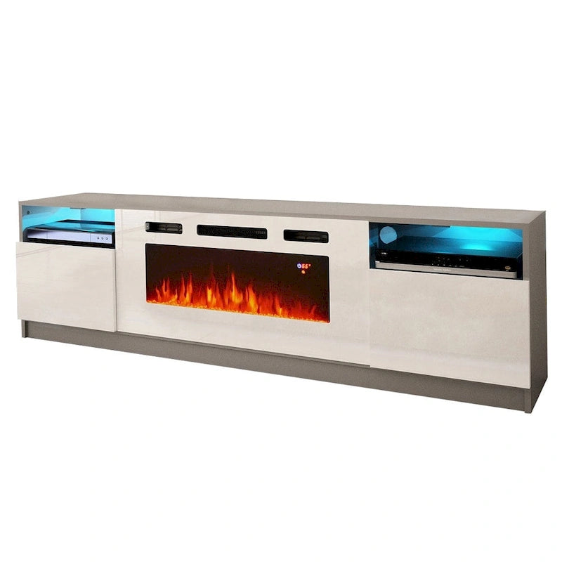 Meuble TV avec cheminée électrique et effet de flamme LED, console multimédia pour téléviseurs jusqu'à 65 po