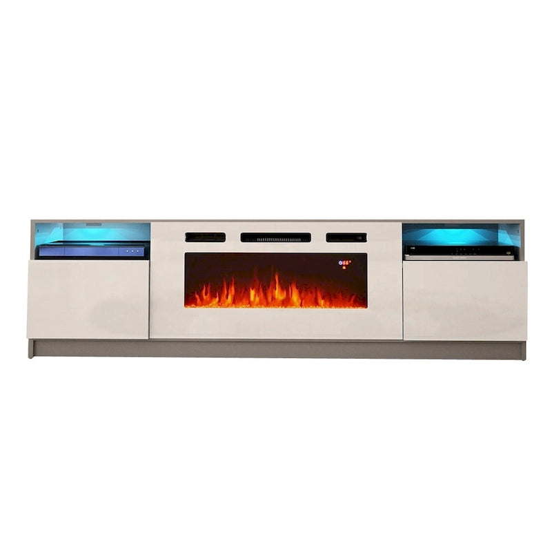 Meuble TV avec cheminée électrique et effet de flamme LED, console multimédia pour téléviseurs jusqu'à 65 po