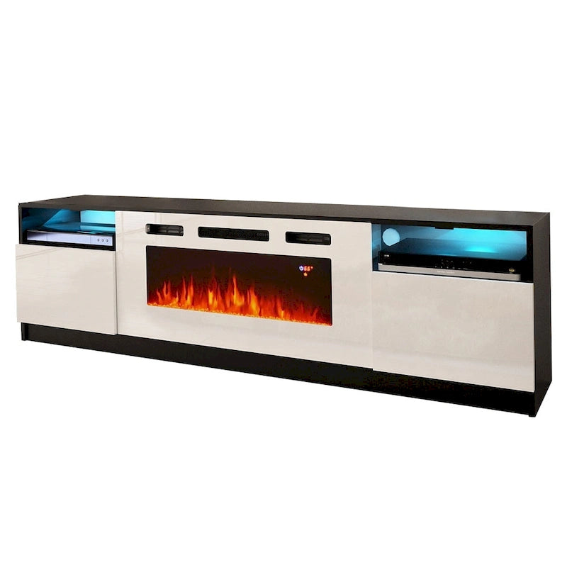 Meuble TV avec cheminée électrique et effet de flamme LED, console multimédia pour téléviseurs jusqu'à 65 po