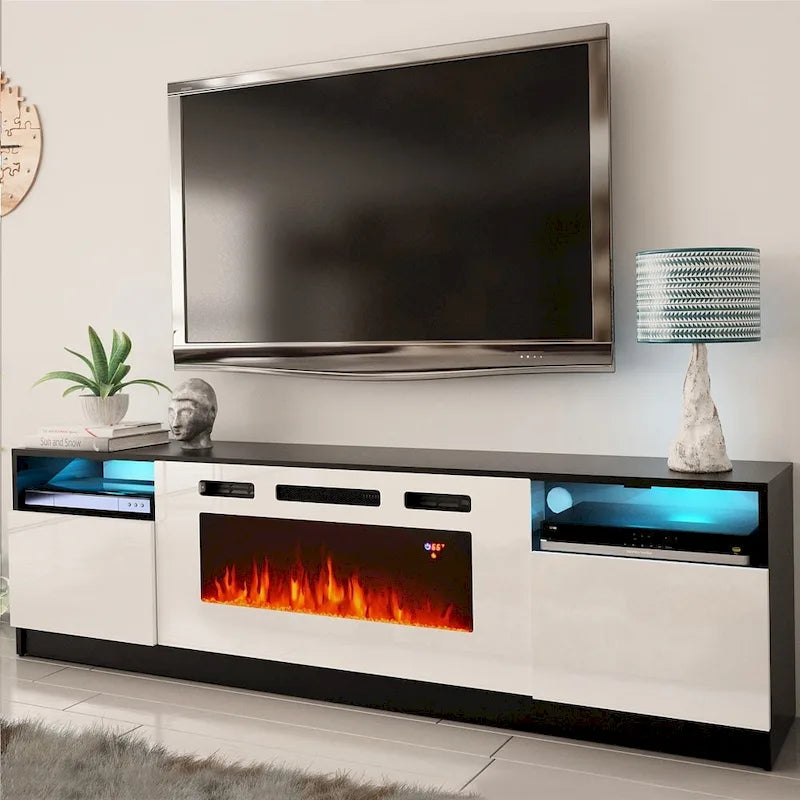 Meuble TV avec cheminée électrique et effet de flamme LED, console multimédia pour téléviseurs jusqu'à 65 po