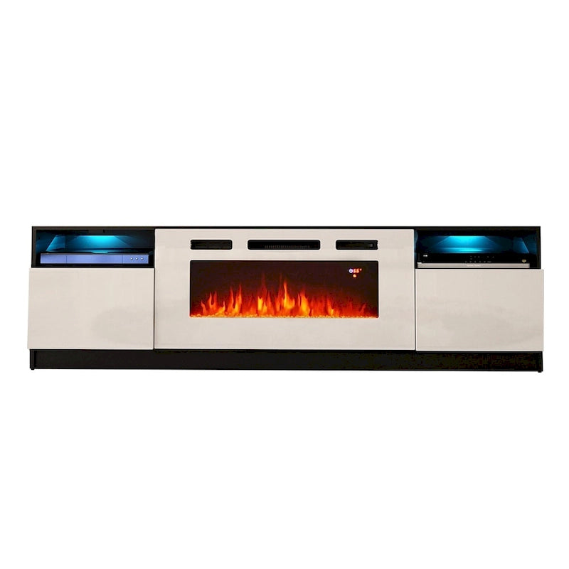 Meuble TV avec cheminée électrique et effet de flamme LED, console multimédia pour téléviseurs jusqu'à 65 po