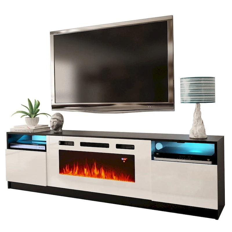 Meuble TV avec cheminée électrique et effet de flamme LED, console multimédia pour téléviseurs jusqu'à 65 po