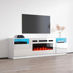 Meuble TV avec cheminée électrique et effet de flamme LED, console multimédia pour téléviseurs jusqu'à 65 po