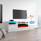 Meuble TV avec cheminée électrique et effet de flamme LED, console multimédia pour téléviseurs jusqu'à 65 po