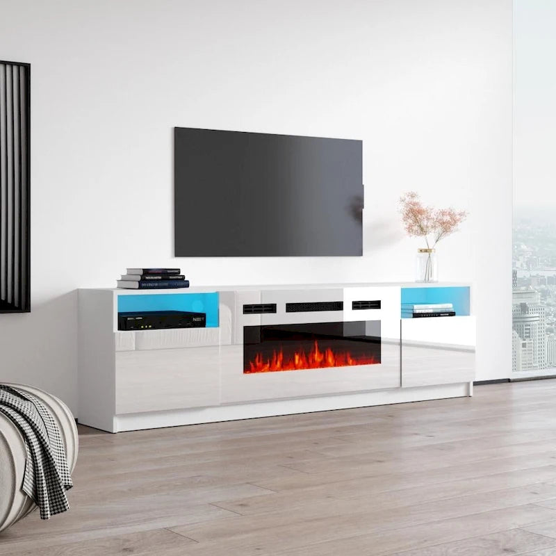 Meuble TV avec cheminée électrique et effet de flamme LED, console multimédia pour téléviseurs jusqu'à 65 po