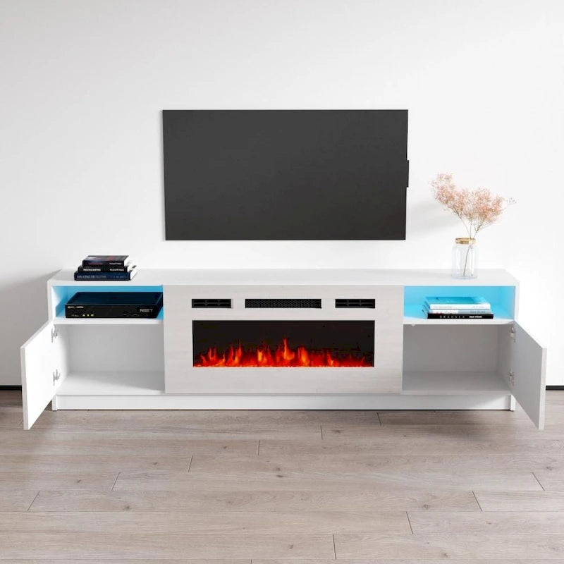 Meuble TV avec cheminée électrique et effet de flamme LED, console multimédia pour téléviseurs jusqu'à 65 po