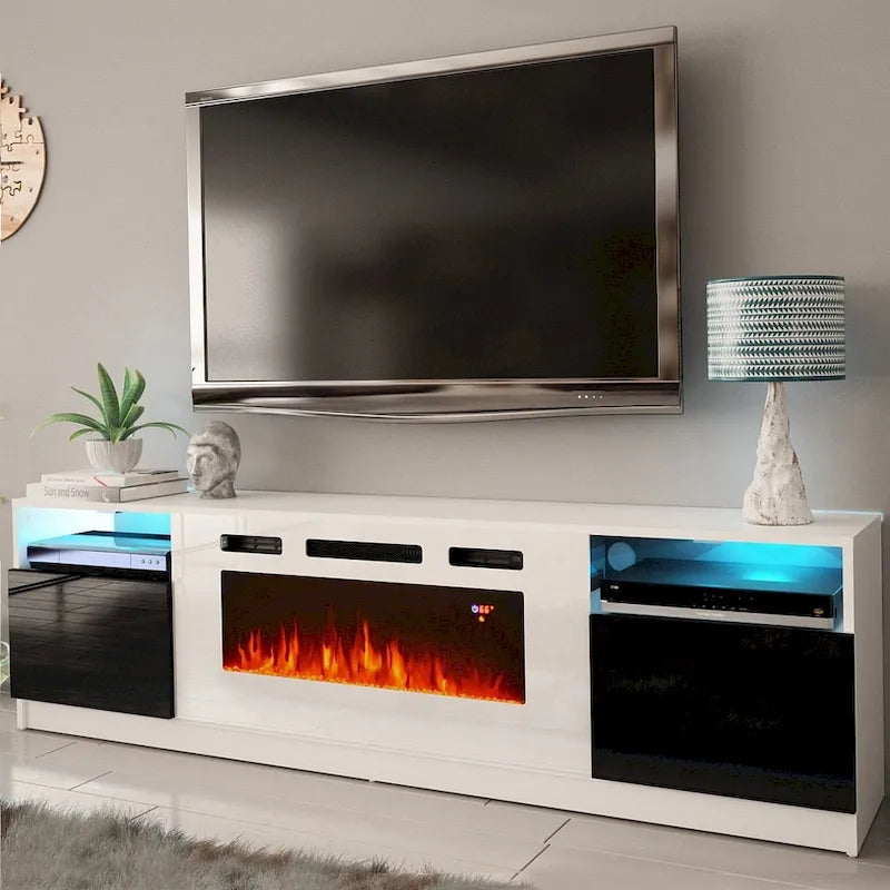 Meuble TV avec cheminée électrique et effet de flamme LED, console multimédia pour téléviseurs jusqu'à 65 po