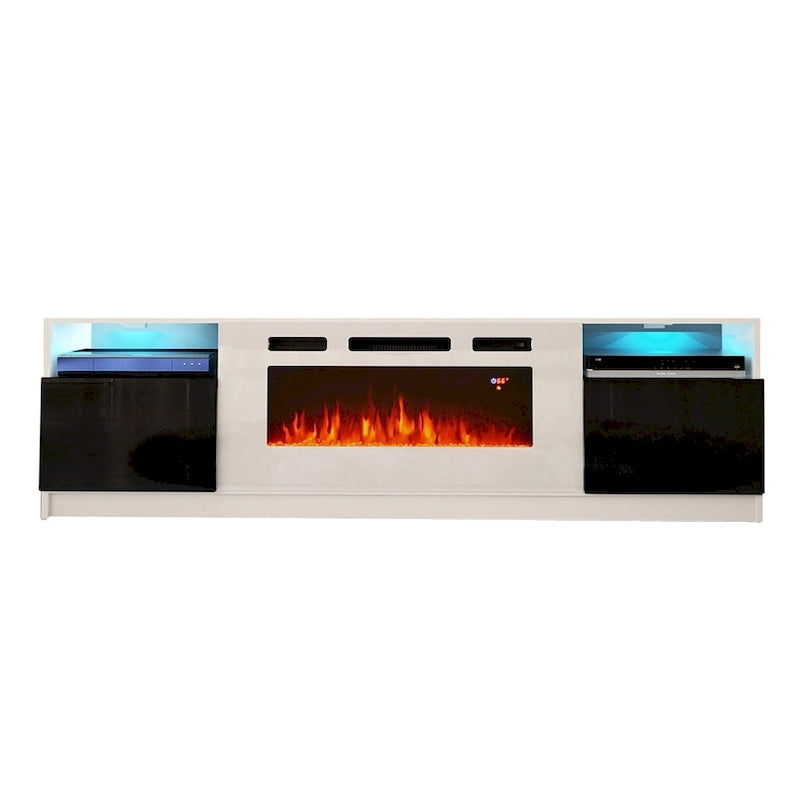 Meuble TV avec cheminée électrique et effet de flamme LED, console multimédia pour téléviseurs jusqu'à 65 po