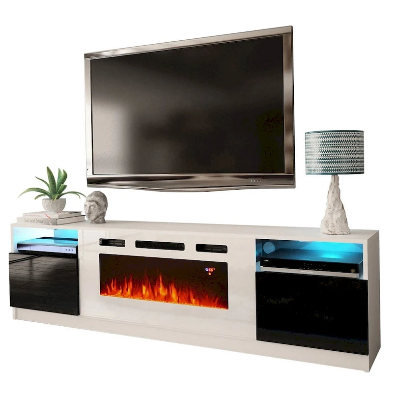 Meuble TV avec cheminée électrique et effet de flamme LED, console multimédia pour téléviseurs jusqu'à 65 po