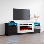 Meuble TV avec cheminée électrique et effet de flamme LED, console multimédia pour téléviseurs jusqu'à 65 po