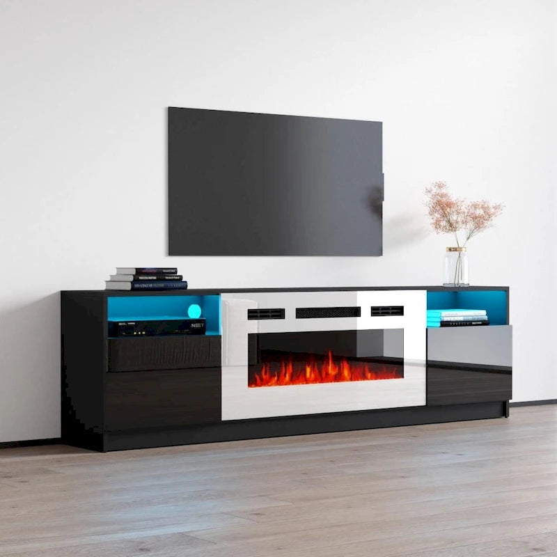 Meuble TV avec cheminée électrique et effet de flamme LED, console multimédia pour téléviseurs jusqu'à 65 po
