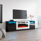 Meuble TV avec cheminée électrique et effet de flamme LED, console multimédia pour téléviseurs jusqu'à 65 po