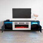 Meuble TV avec cheminée électrique et effet de flamme LED, console multimédia pour téléviseurs jusqu'à 65 po